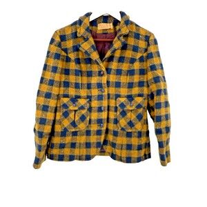 Vintage PENDLETON Women's Yellow Plaid Pure Wool Jacket Blazer Size 10 "SMALL"